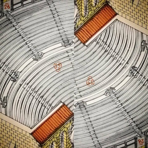 Symmetrical view of an architectural drawing of a Greek monument