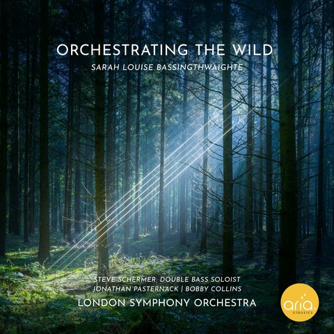 Cover of Sarah Bassingthwaighte's Aria Classics album "Orchestrating the Wild", featuring a few rays of light slanting into an otherwise dark forest.