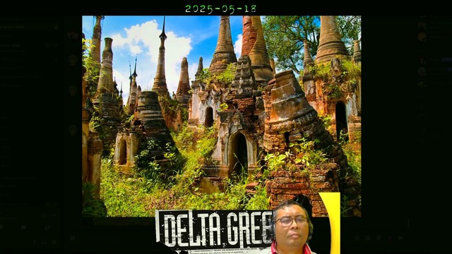 Discord screen of our Delta Green game with an image of an abandoned jungle temple somewhere in Indochina.