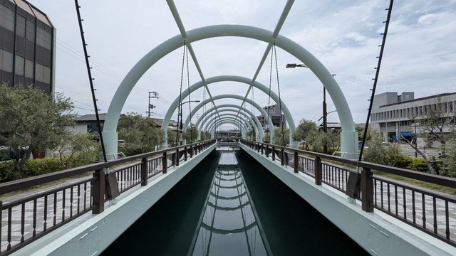 What seems like a canal with some arches above.