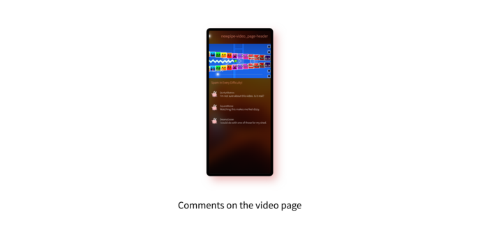 A screenshot showing the video page. The video at the top is brightly coloured with the title 'Spam in Every Difficulty!' below which are three comments. The comments aren't real, they're are just random sentences.