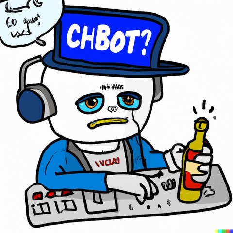 Hallucinating chatbot, image by DALL-E
