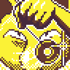 A Hypno, from Pokémon performs its hypnosis move for the theme "pendulum", imagined as 48 x 48 pixel art (resized to 144x144)