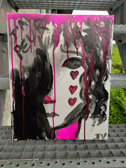 Peinture noire et rose, avec inscription "j'ai peur"