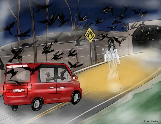Ghost standing in front of a car