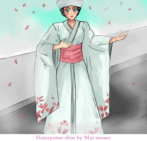 Kami in white sakura patterned kimono