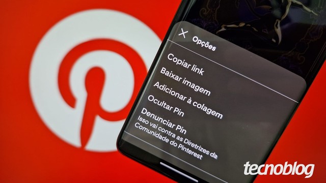 <figure class="wp-block-image size-large wp-lightbox-container"><img alt="Imagem do celular exibindo a opção &quot;Baixar imagem&quot; no Pinterest" class="wp-image-827996" height="596" src="https://files.tecnoblog.net/wp-content/uploads/2025/05/Como-baixar-imagens-do-Pinterest-pelo-celular-ou-PC-1060x596.jpg" width="1060" /><button class="lightbox-trigger" type="button">
			<svg fill="none" height="12" viewBox="0 0 12 12" width="12" xmlns="http://www.w3.org/2000/svg">
				<path d="M2 0a2 2 0 0 0-2 2v2h1.5V2a.5.5 0 0 1 .5-.5h2V0H2Zm2 10.5H2a.5.5 0 0 1-.5-.5V8H0v2a2 2 0 0 0 2 2h2v-1.5ZM8 12v-1.5h2a.5.5 0 0 0 .5-.5V8H12v2a2 2 0 0 1-2 2H8Zm2-12a2 2 0 0 1 2 2v2h-1.5V2a.5.5 0 0 0-.5-.5H8V0h2Z" fill="#fff">
			</svg>
		</button><figcaption class="wp-element-caption">Saiba como fazer download de uma imagem no Pinterest e salvar no celular ou PC (imagem: Lupa Charleaux/Tecnoblog)</figcaption></figure>



<p>Você pode baixar imagens do Pinterest pelo aplicativo para celulares Android e iPhone ou pela versão web no PC. Para isso, acesse a foto na plataforma, toque no ícone de três pontos e selecione a opção “Baixar imagem” para realizar o download local.</p>



<p>Salvar as imagens do Pinterest em um dispositivo é uma forma de ter acesso aos conteúdos offline. Além disso, você pode usar as imagens como desejar, desde que elas não tenham proteção de direitos autorais.</p>



<p>Confira o passo a passo para salvar imagens do Pinterest na galeria do seu celular ou PC.</p>



<div class="w