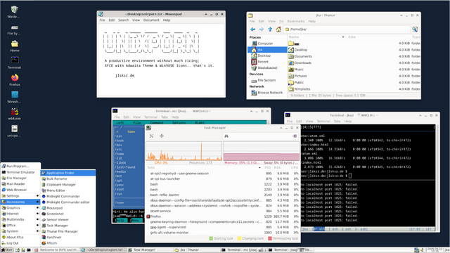 Screenshot of XFCE with Adwaita theme and Win98SE icons