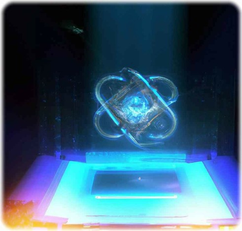 Quantencomputer in eine Visualisierung durch eine Künstliche Intelligenz. Abb.: Dall-E.