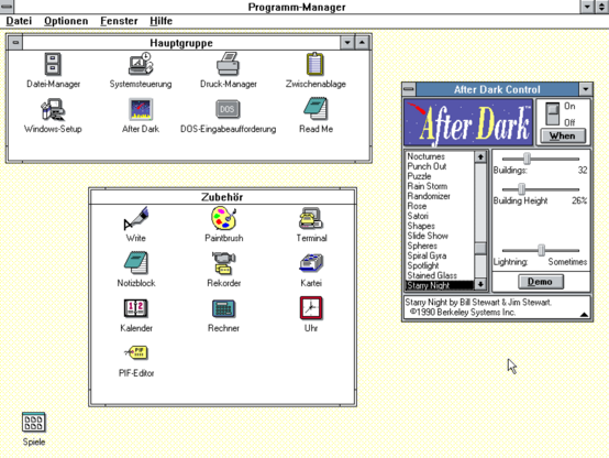 After Dark 1.0a running on Windows 3.0. Classic!