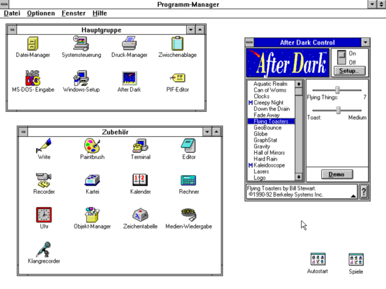 After Dark 2.0c running on Windows 3.1. Nice!