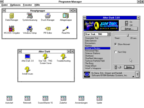 Running the After Dark 3.01 "StarTrek TNG Edition" on WfW 3.11.
