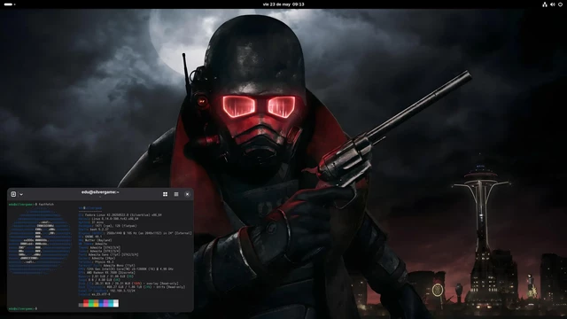 Fondo de escritorio inspirado en Fallout: New Vegas sobre Fedora Silverblue 42.