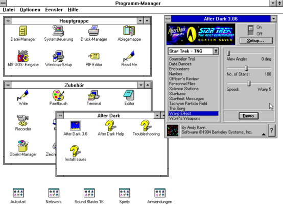 After Dark 3.06 "Star Trek Edition" on Windows for Workgroups 3.11.