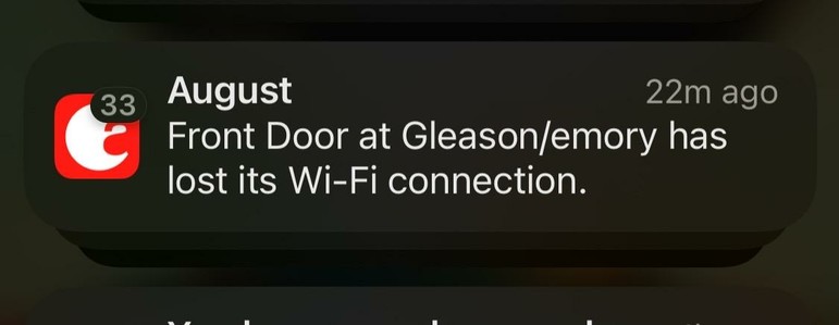 A screenshot showing a large number of notifications from the August app