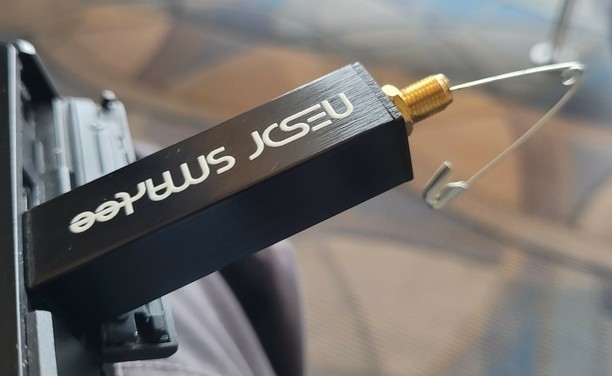 Sdr card with a safety pin shoved in the coax connection spot
