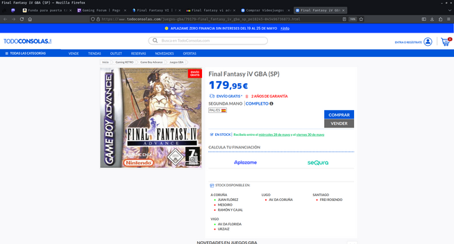A webpage showing the price of Final Fantasy IV Advance.