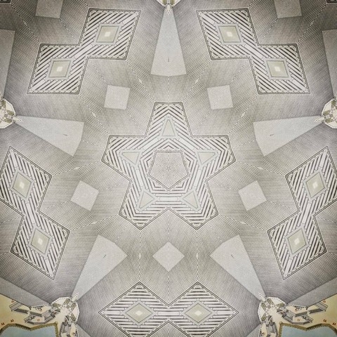 Kaleidoscopic view of an architectural drawing of a Greek monument
