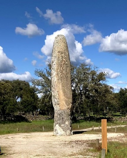 A closeup of the standing stone Menir da Meada
