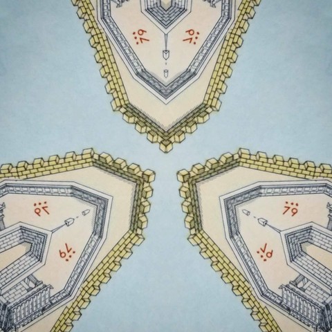 Kaleidoscopic view of an architectural drawing of a Greek monument