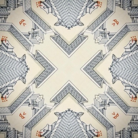 Kaleidoscopic view of an architectural drawing of a Greek monument