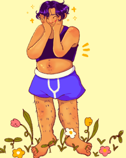 Illustration of a person in a binder and boxer shorts.