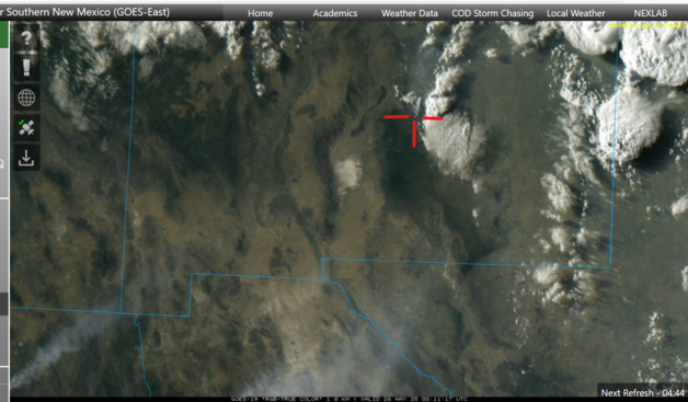This visible light weather satellite image shows the smoke plume...bracketed by three red lines.

Camp Fire in New Mexico