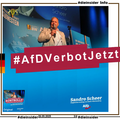 Hier zeigen wir ein Bild von Sandro Scheer MdL AfD Baden-Württemberg vom 20.05.2025, bei dem wir seinen Text durch #AfDVerbotJetzt ersetzt haben.