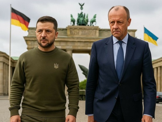 Selenskyj in Berlin: Merz als Ukraine-Unterstützer? (Symbolbild; KI generiert)
