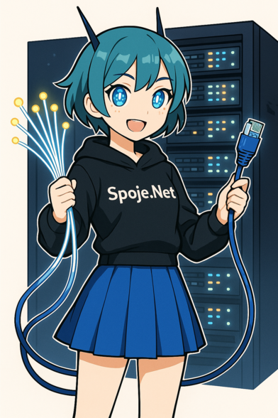 In a modern anime style, draw a character "Spoje chan" A cyberpunk girl with a penchant for cables with RJ45 connectors and optical fibers will be the mascot of the company "Spoje.Net" dealing with Internet connections and telecommunications. Behind the character is a rack full of servers.
I want it to be generated, so please be honest.