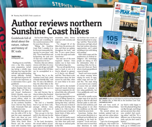 Newspaper clipping: Author reviews northern Sunshine Coast hikes