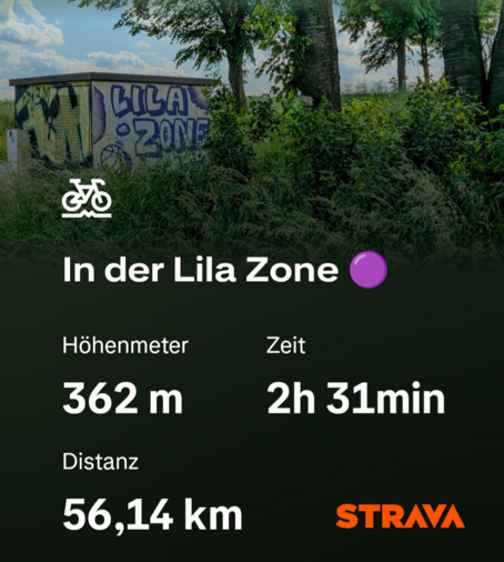 Stromkasten mit einem Graffiti: Lila Zone
Tour: 56 km / 362 Hm