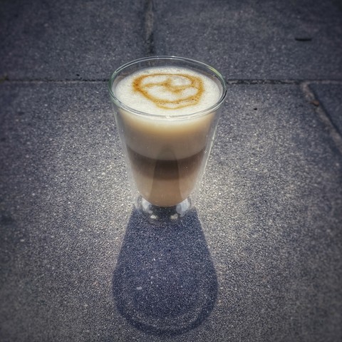 Caramel latte in a long glass