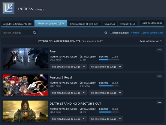 Videojuegos a los que les he dedicado más horas en Steam.