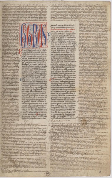 f.2r from Vat.lat.11158, a 13th C copy of the Decretals of Gregory IX. There is a large title of his name in alternating red and blue letters to start the two-column inner text block, which is then surrounded with commentary