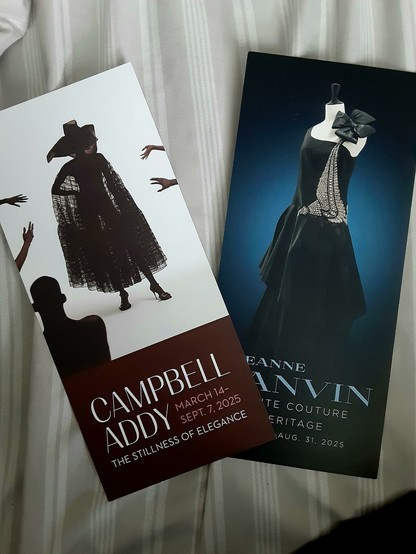 Info pamphlets from Lanvin and Campbell Addy exhibits at the SCAD in Altlanta, Georgia.
