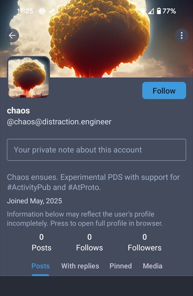 Mastodon client Tusky showing the same test user