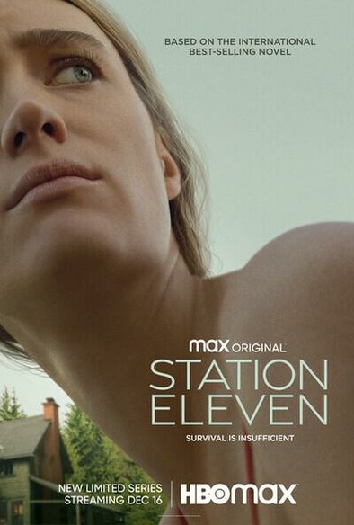 Key art for the Station Eleven tv show featuring actress Mackenzie Davis.