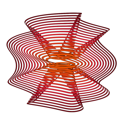 Wavy circular function as a ribbon in warm colours, expressing movement.