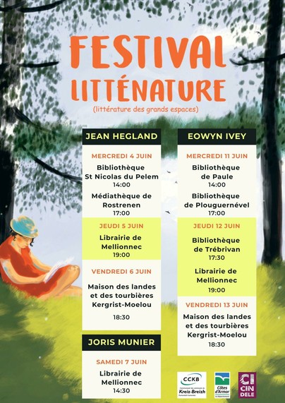 affiche du festival litténature représentant une femme lisant sous un arbre