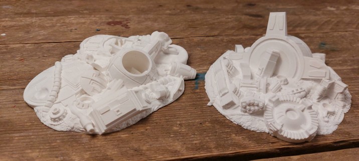 Two big piles of space debris in white pla filament