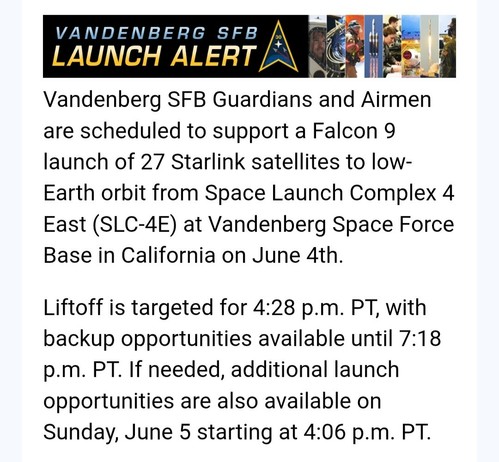 Launch set for Wed from Vandenberg