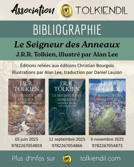 Une illustration reprenant les 3 couvertures du Seigneur des Anneaux, de J.R.R. Tolkien, à paraître en édition reliée cette année :
- La Fraternité de l'Anneau, le 5 juin 2025
- Les Deux Tours, le 11 septembre 2025
- Le Retour du Roi, le 6 novembre 2025