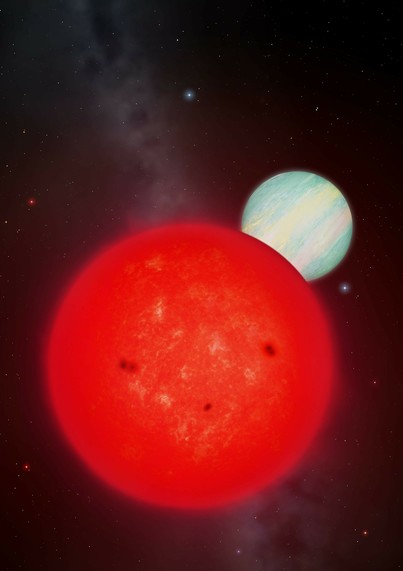 Illustrazione artistica del pianeta gigante recentemente scoperto,TOI-6894 b, in orbita attorno a una stella ospite di massa solare 0,2.