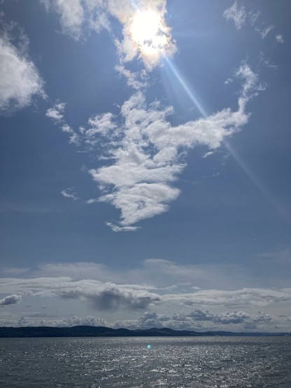 view across Tay Firth with the afternoon sun high and bright over light cloud and wind whipped water