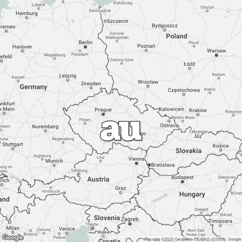 Map of Czech Republic overlaid with "au".