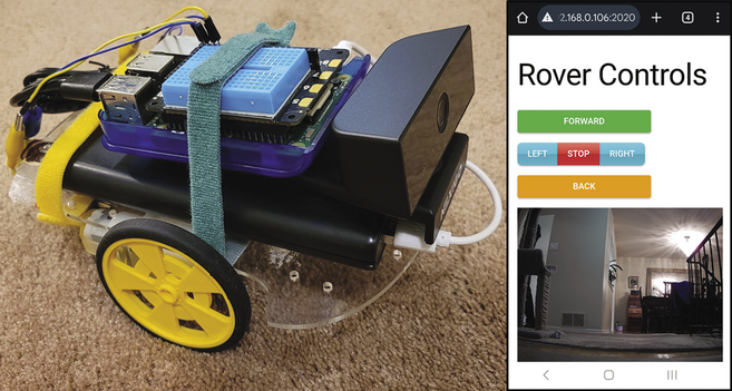 photo of a rover and the controls from the NiceGUI-interface