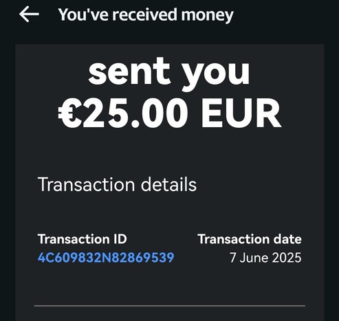 Screenshot of a PayPal notification
