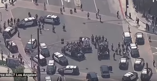 ABC7 showing many vehicles in a big circle
