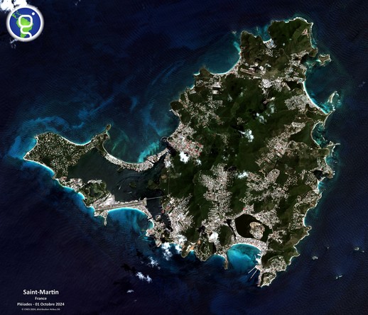 Photo de l'île de Saint-Martin prise par le satellite Pléiades